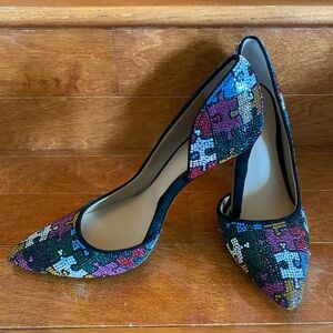 Colorful Puzzle Pattern Women's Heels